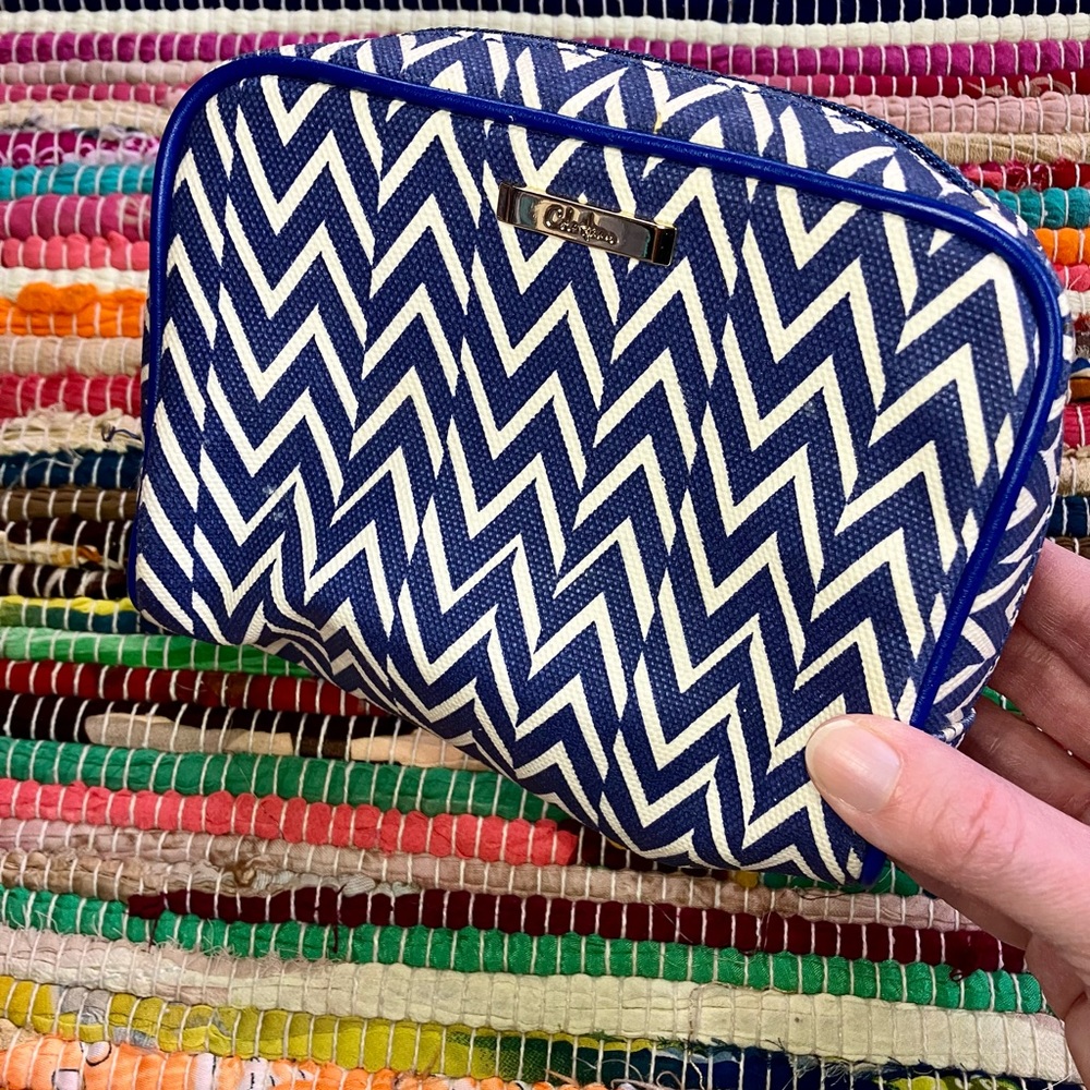 Cole Haan ~ Blue white chevron print makeup bag